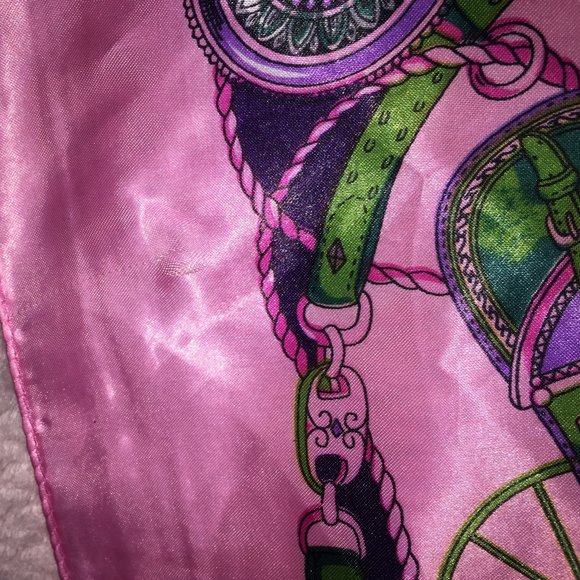 Satin Patterned Scarf - Pink/Purple/Green - Picture 3 of 3